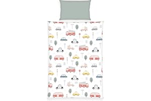 ‎HERDING Herding babybest Flanell-Betwäsche Fahrzeuge, 1 Kissenbeug 40x60 cm, 1 Decke 100x135 cm, 100% Baumwolle/Cotton - Flanell/Flannel