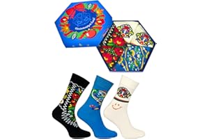 Rainbow Socks - Damskie Męskie Folkowe Skarpetki Świąteczne w Pudełku Prezentowym - Limitowana Kolekcja Skarpetek We Współpracy z Amazon.pl na Cele Charytatywne - Uśmiechniętych Świąt - 3 Pary