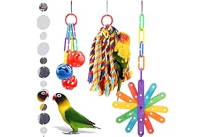 QUOZUO 4 Stück Vogelspielzeug, buntes Vogelkauen Wellensittich-Spielzeug, papageienspielzeug, Vogel Käfig-Hängespielzeug für Sittiche, Liebesvögel, Finken und andere kleine Haustiere