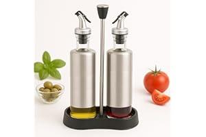 VAPPORE Aceitera y Vinagrera Antigoteo 300ml Cristal y Acero inoxidable/Juego 2Pcs Aceitera Cristal Antigoteo/Aceitera Antigoteo con Soporte Aceite y Vinagre