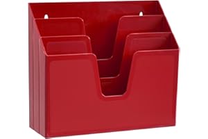 Acrimet Organizador Horizontal con 3 Compartimientos para Escritorio o Pared (Plástico) (Color Rojo)