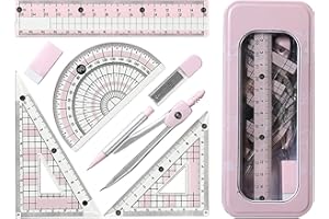 KELTRA Protractor And Compass Set,Geometry Sets for Secondary School Stationery Supplies Pink Aesthetic Cute Math Kit Maths Set Kids Drawing Equipment Box,for Girls Students Teaching (Pink)