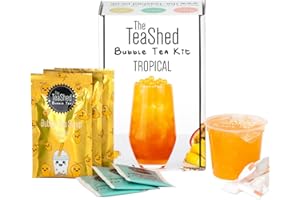 THE *TEASHED Bubble Tea Kit Gift Box | Tropical Flavour | Mango Bubble Tea Syrup, Passion Fruit Popping Boba, Premium Tea and Paper Straws | Makes 3 Bubble Teas | Vegan | by THE TEASHED