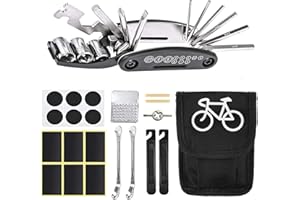 XIAOHILL Portable Bike Tool Kit, Puncture Repair Kit Contains 16-in-1 Multi-Function Tool, Bicycle Tyre Patch Kit, Ideal for Mountain & Road Bike
