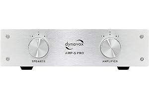 Dynavox AMP-S Pro, przełącznik wzmacniacza i głośnika w metalowej obudowie, do wzmacniaczy stereo i Surround, połączenie za pomocą wtyczki bananowej lub złącza zaciskowego, srebrny