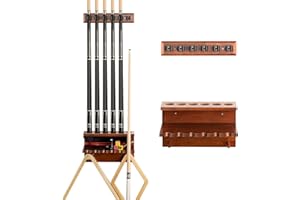 EXTCCT Soporte de Pared para Palos de Billar - Madera Dura, Almacenamiento para 6 Tacos, Organizador de Equipo y Accesorios de Mesa