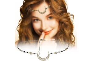 RosyFate Kopfschmuck, Kopfkette Boho Mond, Vintage Kopfschmuck, Boho Kopfschmuck Mond mit Schwarz Perlen Ausgehöhlten Dekorativen, Gothic Accessoires, für Frauen und Mädchen