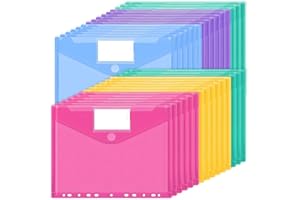 JEFURE Busta con Bottone A4 30PCS, Cartelline Trasparenti in 6 colori, Busta Porta Documenti con 11 Fori e Tasche per Etichette, Buste Cartelline A4 Trasparenti per Organizzare i Documenti