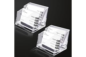UTMACH 2 Pièces de Porte-Cartes de Visite en Acrylique Présentoir de Carte de Visite à 2 Niveaux Support Carte de Visite Transparent pour Rangement de Bureau Capacité de 150 Cartes