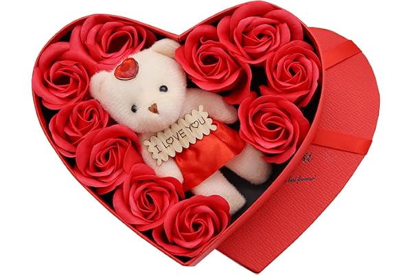 KUKUTrue® 10 Konserverade Rosor Med Nalle I Presentask, Present Till Flickvän, Alla Hjärtans Dag Present, Jubileum, Evig Ros, Romantisk Överraskning, Överraskning för Henne/Honom