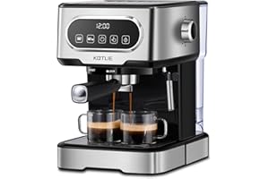 Macchinetta Caffe Espresso, 1100W KOTLIE Macchina Caffe con Tubo Vapore Rotante, Alta Pressione 20 Bar Macchina Caffè, 2 Filtri