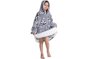 Adisputent Sherpa Hoodie Kinder Unisex Übergroße Hoodie Blanket Hoodie Sweatshirt Weich Warm Kapuzenpullover Poncho TV-Decke mit Größer Tasche für Jungen Mädchen