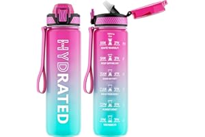 QLUR Gourde, 1L Gourde Sport avec Paille et GraduéE, 1 Litre éTanche Bouteille D'Eau avec Brosse, Gourdes Motivation sans BPA pour Fitness, Bureau, L'éCole, Yoga