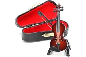 TIETOY Miniature Violin Wooden Instrument Model with Stand, 8cm Tiny Violin Model with Bow and Black Leather Case Mini Violin Musical Instruments Toy for Dollhouse Home Office Decor