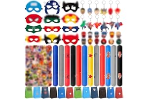 Heartsking 110 PCS Supereroi Gadget Compleanno, Regalo Feste Compleanno 12 Bracciale 50 Adesivi 12 Mascherine 12 Buste 12 Fibbie Portachiavi 12 Etichette per Scarpe per Zoccoli Party Favour Hero1
