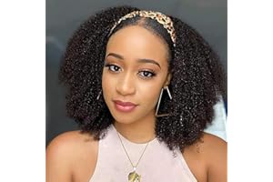 REBASAR Perruque Bandeau Cheveux Humain Bouclée Perruque Bresilienne Frisée 18 pouces(45cm) 150% Densité No Lace Perruque de Cheveux pour Femme Afro Curly Humain Hair Headband Wig Noire Naturelle