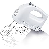 SEVERIN Handmixer, Handrührgerät mit 5 Geschwindigkeitsstufen, praktischer Handrührer mit 2 Edelstahl-Rührbesen und -Knethake