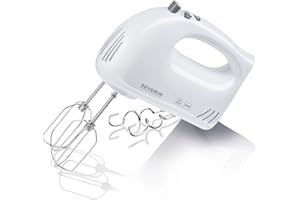 ‎SEVERIN SEVERIN Handmixer, Handrührgerät mit 5 Geschwindigkeitsstufen, praktischer Handrührer mit 2 Edelstahl-Rührbesen und -Knethaken, weiß, HM 3820