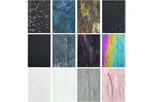 SELLINER 12 Pcs Stained Glass Sheets, 4 x 6 inch Cathedral Stained Glass Sheets, Art Bubble Glass, Mosaic Tiles Crafts for DIY Glass Craft Lovers (Black&White Mixed)