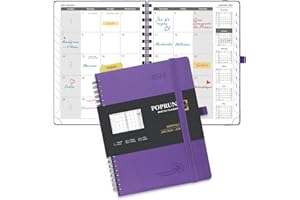 POPRUN Agenda 2024 Mensuel Spirale 22 x 16,5cm - De jan. 2024 à juin 2025 avec Couverture Souple en PU Cuir, Poche pliable, Porte-stylo autocollant, Papier Certifié FSC®100 g/m² - Pourpre