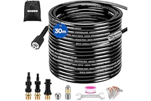 WADEO Tuyau de Nettoyage Haute Pression 30M, 400 Bar/5800 PSI, Compatible Kärcher K2 K3 K4 K5 K6 K7, Lavor, Bosch, Parkside - Kit Nettoyage Pro avec 2 Buses et 3 Adaptateurs pour Usage Domestique
