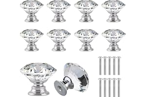 ELEGANCE-GO Pomelli per Mobili,10 Pezzi Manopola di Cristallo Trasparente Manopole a Forma Diamanti Manopole In Vetro Chiaro Maniglie per Cassetti con Viti per Cucina,Bagno e Armadietti da Ufficio (30 mm)