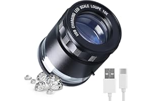 TEKCOPLUS Lente d'ingrandimento ricaricabile da gioielliere con luce a LED e scala reticolare staccabile, lente d'ingrandimento per gioielli, messa a fuoco regolabile, lente d'ingrandimento per gemme, monete