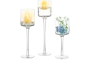 Nuptio 1 Juego Candelabros con Luz Té Candelabro Vidrio Alto para Velas Flotantes, Candelabros Vidrio para Velas Pilar, Candelabros Cristal para Centro Mesa, Fiesta Casa, Decoración Bodas