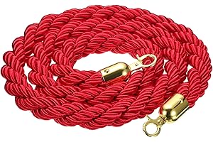 PATIKIL Stanchion Rope, 1.8m/5.9Ft Barrier Rope Twisted Post Ropes for Posts Stands Queue Divider Crowd Control of Hotel, Red Golden