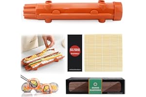 CHRI Sushi Maker Bazooka, juego de sushi para hacer sushi, sushi Roller Maker Sushimaker Bazooka y esterilla de bambú para principiantes (naranja)