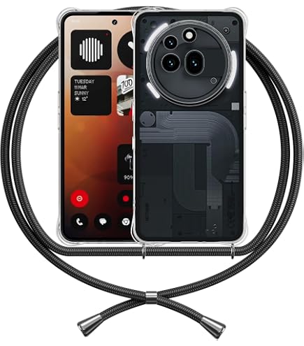 Handyhülle Mit Band Für Nothing Phone (3a) - Transparente TPU Hülle & Verstellbares Lanyard, Schwarz