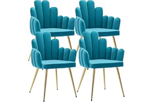 WAHSON OFFICE CHAIRS Wahson Krzesło do jadalni, zestaw 4 sztuk, aksamitne krzesło do jadalni, nowoczesne krzesło do salonu z podłokietnikiem i złotą stopą, krzesło kuchenne do restauracji i jadalni, niebieskie