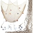 Rete Da Pesca Decorativa In Stile Nautico Con Conchiglie - 1x2 Metri, Colore Blu, Per Pareti Camera Da Letto, Soggiorno, Tema Spiaggia E Mediterraneo