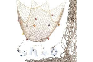 Dantolo Rete da Pesca Cucita a Mano, Rete da Pesca Decorativa Murale da Parete con Pesci Conchiglie per La Decorazione Murale Fotografica Della Festa in Spiaggia