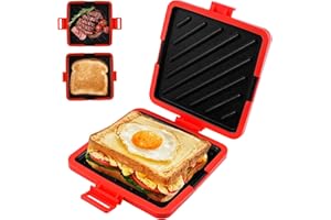 SHAOJIAN Microwavable Toastie Maker, Microwave Toasted Sandwich Maker Wireless Silicone Sandwich Grill Non-stick Coating & Rapid Heating Bread Baking Pan for Cooking Delicious Crispy Sandwiches (Red)