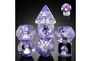 Mushroom Resin Dice Set D&D, DNDND 7PCS D&D Dice Set with Gift Velvet Bag for Dungeons and Dragons Role Playing Games and Tabletop Games（Purple Mushroom