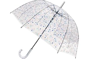 SMATI Parapluie Long Transparent – forme Cloche; Diamètre=85cm; Poignée transparente; Parapluie Femme; Solide; Ouverture automatique; Pois Colorés