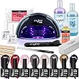 Mylee The Full Works Gel Nail Polish LED Lamp Kit, 8x MYGEL Colours, Top & Base Coat, Mylee PRO Salon Series Convex Curing LED Lamp, Prep & Wipe, Gel Remover (Autumn/Winter - Black Lamp)