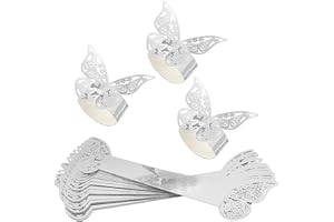 Lot de 30 ronds de serviette creux en papier papillon réfléchissant brillant pour mariage, banquet, dîner, décoration de table (argent)