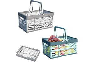 2 stycken korgar, vikbar hopfällbar låda liten, camping hopfällbar låda plast med handtag, vikbar, lämplig för förvaring hemma, för snacks, camping, i badrummet (blå +
