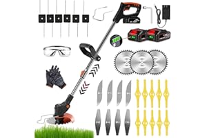 KEJSNDXC Garden Cordless Strimmer, Metal Blade Electric Grass Trimmer, Height Adjustable Grass Trimmer, Lightweight Push Wheels Lawn Mower,For Garden Clearing Weeds Trees,5 Types Blades (style-1)