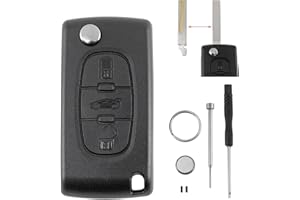 GLOUVDEYZ CE0536 3 Tasten Auto Schlüsselgehäuse Für Peugeot 207 307 308 807 5008 Expert mit Batterie CR1620 und Pin-Entfernungswerkzeug Schraubendreher Schlüsselring
