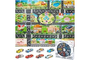 KOKOBOX Tapis Voiture Jouet 3 4 5 Ans Panneau Signalisation Garcon Fille Tapis Circuit 6 Pièces Voiture Pour Enfant Jeux Educatif