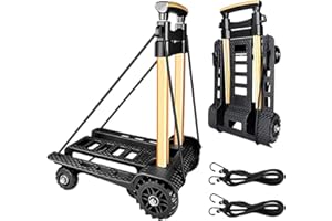 ZIYOU LANG Folding Hand Truck, with Noiseless Wear-Resistant PU Tank Wheels and Adjustable Aluminum Alloy Drawbar, 60KG/132LBS Capacity and Lightweight(3.9LBS), Portable Heavy Duty and Durable Trolley Dolly