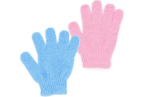 DONJIM 2 guantes exfoliantes en azul y rosa, guantes de ducha exfoliantes para el cuerpo, guantes exfoliantes para eliminar la piel muerta