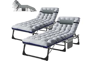 Ryuhic 2er Set Sonnenliege Klappbar mit Matratze, 150kg Belastbar Gartenliege Liegestuhl mit Seitentasche und Kopfstütze, Verstellbare Rückenlehne Relaxliege für Balkon, Garten, Strand