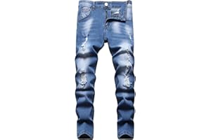 Happy Cherry Vaqueros Rotos Niños Denim Pantalones Skinny Jeans Moda con Bolsillos Pantalón Largo Azul Vintage para Niños 5-16 Años