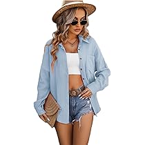 PASUDA Damen Bluse Langarm Aus Baumwolle - Lässige Musselin Tunika Mit V-Ausschnitt