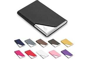 Waylipun Business Card Holder, Professional PU Leather & Stainless Steel Business Name Card Case, Keep Business Cards in Immaculate Condition, Slim Metal Pocket Card Holder with Magnetic Shut(Black)