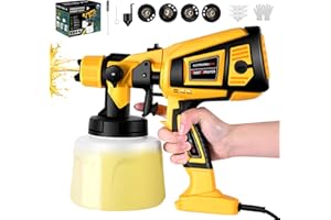 COULEEUR Pistola a Spruzzo,1400ml 650W HVLP Pistola a Spruzzo per Verniciare da 4 Ugelli e 3 Modalità,Capacità pistola a spruzzo elettrica, Per Vernici & Pareti & Interni ed Esterni（Giallo）